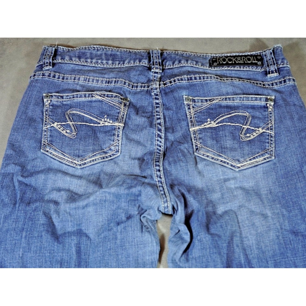 Rock & Roll Cowgirl Boyfriend Jeans 32x30 Blue Denim Stretch Embellished Pockets